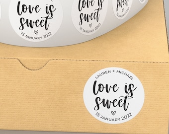 Love Is Sweet Sticker, Personalized Party Favor Stickers, Candy Favor Labels, Wedding Cupcake Label, Love Is Sweet Wedding Favor Stickers