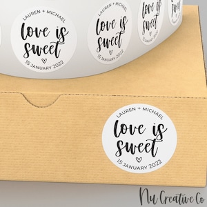 Love Is Sweet Sticker, Personalized Party Favor Stickers, Candy Favor Labels, Wedding Cupcake Label, Love Is Sweet Wedding Favor Stickers