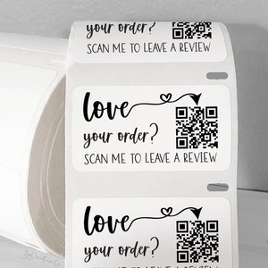 Custom Review QR Code Labels large 1.25" x 2.25" stickers custom business roll packaging product personalized roll 25 to 1000 labels %pro