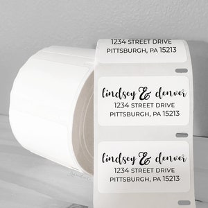 May include: White return address labels with black text. The labels read "lindsey & denver", "1234 STREET DRIVE", and "PITTSBURGH, PA 15213".