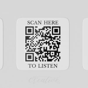 Scan here to Listen QR Code Sticker, Music Link, Music URL, Scan Label, personalized QR, business, follow, 1" square, music voice song %pro