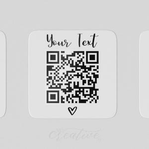 Custom QR Code text Sticker, Your text URL, Custom code heart sticker Link, Scan Label, personalized QR, review, follow, pay, 1" square %pro