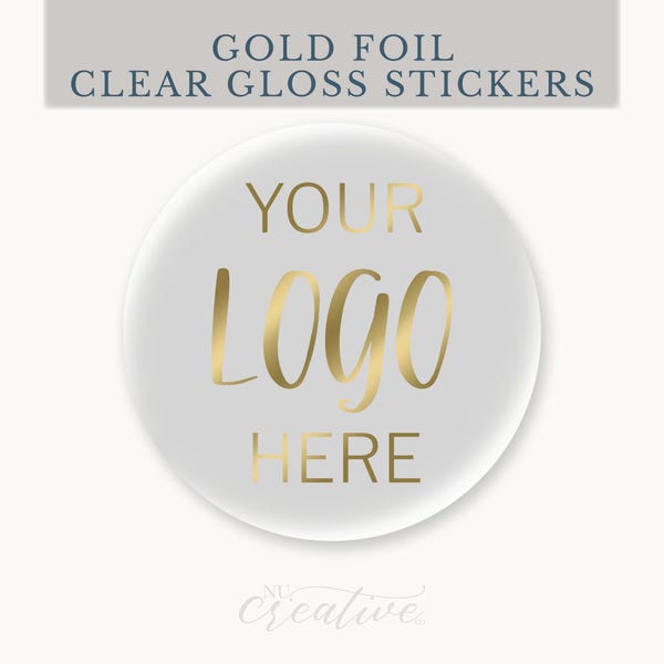Custom GOLD sticker text here GOLD FOIL, clear gloss Custom gold text stickers, round event wedding stickers, round gold text L.F. %pro