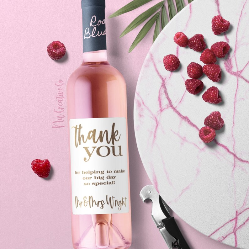 Personalized Real Foil Thank You Wine Label Rose Gold Silver Copper Gold Rainbow Metallic Mitzvah Wedding Event Birthday Wine Bottle %pro image 2