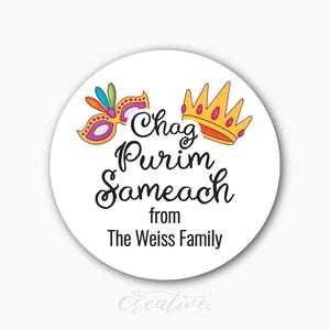 Purim Sameach Mishloach manot Personalized Round Stickers - matte Chag Purim- Gift Hamantaschen a freilichen purim N.L. %pro