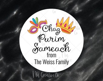 Purim Sameach Mishloach manot Personalized Round Stickers - matte Chag Purim- Gift Hamantaschen a freilichen purim See PHOTOS for more INFO