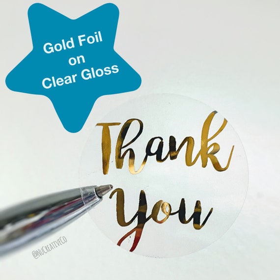 Thank You GOLD FOIL Stickers Clear Gloss Thanks Gold Text | Etsy