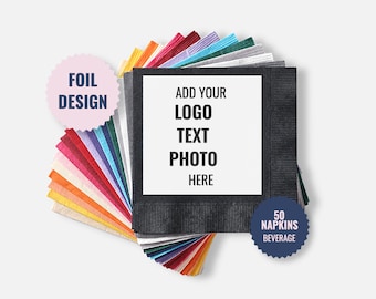 Personalized Beverage Napkin, Set of 50, Logo Image Text Photo Foil Custom Wedding Restaurant Business Event Party Baby Bridal Shower N.L.