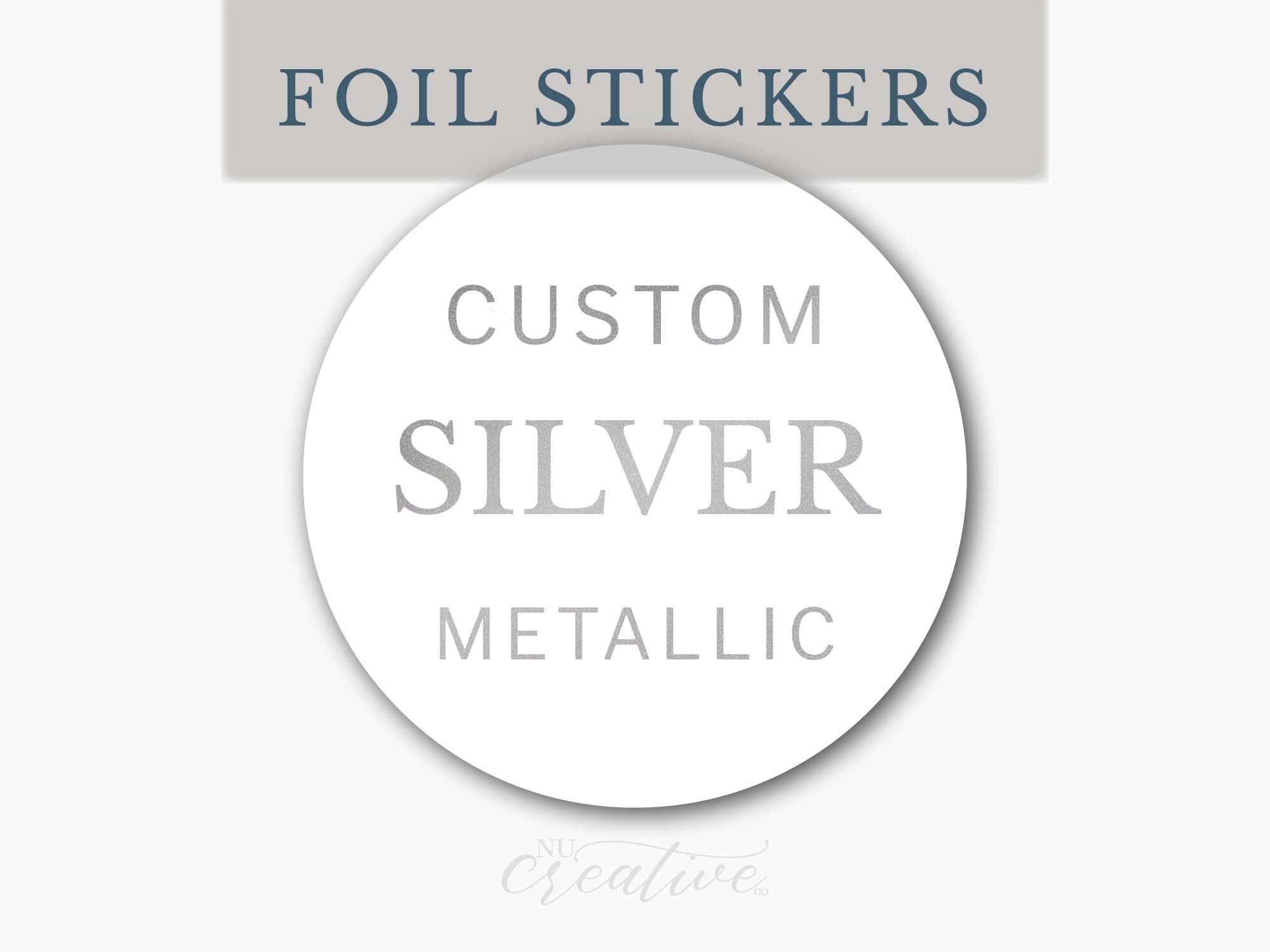 Textboxt Sticker Silver Metallic SILVER Stickers, Foil on White, Custom Silver, Round Event ...
