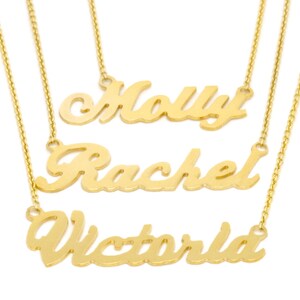 14K Solid Yellow Gold Personalized Custom Name Pendant Rolo Chain Necklace Set 14K Solid Yellow Gold Personalized Custom Name Pendant Rolo Chain Necklace Set