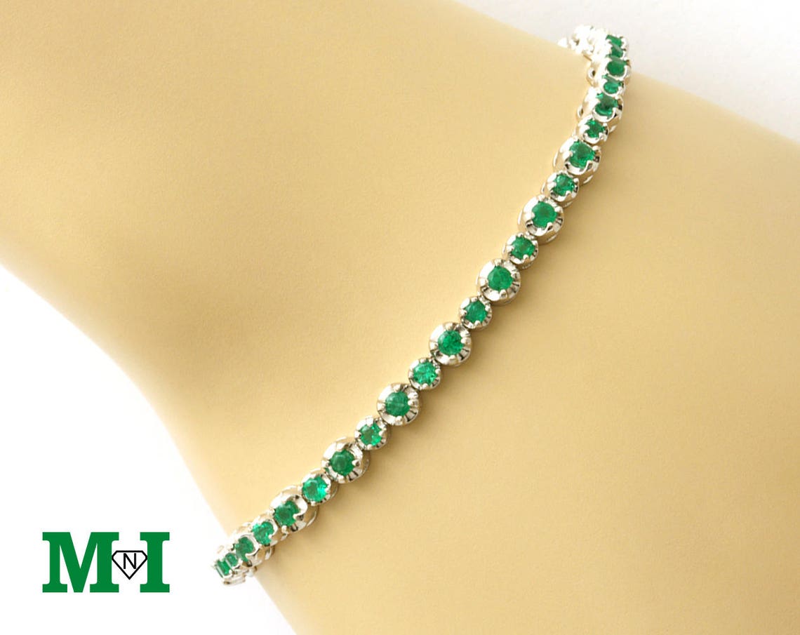 Natural Emerald bracelet 18K Solid White Gold Bracelet | Etsy