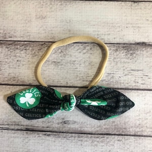 Boston Celtics Basketball Elastic Nylon Stretch Knot Bow One Size Headband Little Baby Girl Toddler Bow Bows Infant  Hair Accessories