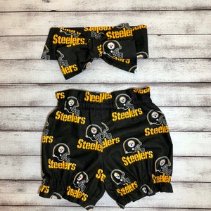 Pittsburgh Steelers Inspired Football Headwrap Bloomer Headband Toddler Bows Big Bow Little Baby Girl Headwraps Infant Bummies Shorts Diaper