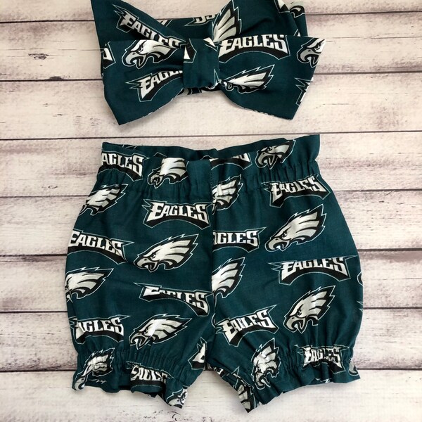 Philadelphia Eagles Bloomer Headwrap Bloomers Football Little Baby Girl Toddler Bows Big Bow Infant Headband Shorts Bummies Newborn