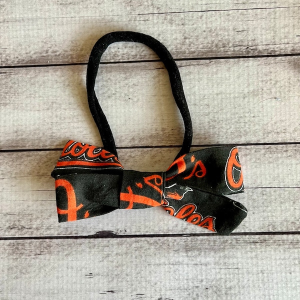 Baltimore Orioles Baseball Elastic Nylon Stretch Knot Tied Bow One Size Headband Little Baby Girl Toddler Bow Bows Infant Hair Accessories