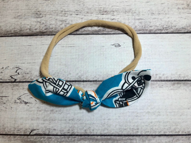 Miami Dolphins Football Elastic Nylon Stretch Knot Bow One Size Headband Little Baby Girl Toddler Bow Bows Infant Hair Accessories