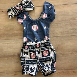 New York Yankees Inspired Leotard Headwrap Baseball Little Baby Girl Headbands Toddler Bow Bows Hair Bummies Headband Infant Shorts Bloomers