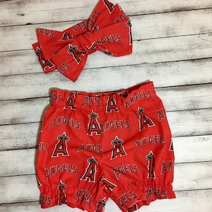 Los Angeles Anaheim Angels Baseball Bloomer Leotard Headwrap Bloomers Little Baby Girl Toddler Big Bow Bows Infant Shorts Bummies