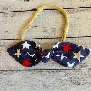 Patriotic America Star Stars Elastic Nylon Stretch Knot Bow One Size Headband Little Baby Girl Toddler Bow Bows Infant Hair