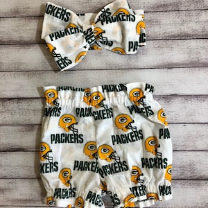 Green Bay Packers Inspired Bloomer Headwrap Bloomers Football Little Baby Girl Toddler Bows Big Bow Infant Headband Shorts Hair Bummies