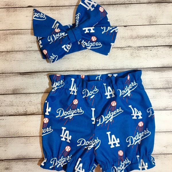 Los Angeles Dodgers Baseball Bloomer Headwrap Bloomers Little Baby Girl Toddler Big Bow Bows Infant Headband Shorts Sale Bummies Newborn