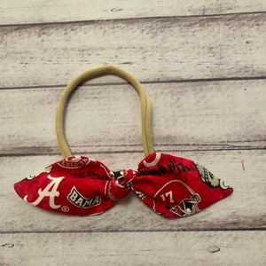 Alabama Crimson Tide Inspired Football Elastic Nylon Stretch Knot Bow One Size Headband Little Baby Girl Toddler Bow Bows Infant Hair Bama