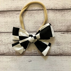 Car Racing Checkered Flag Elastic Nylon Stretch Knot Tied Bow One Size Headband Little Baby Girl Toddler Bows Infant Hair Accessories