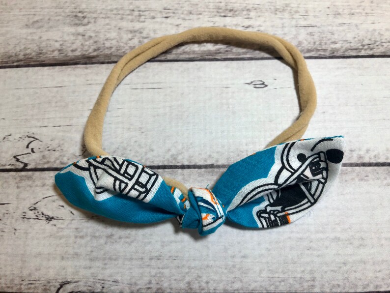 Miami Dolphins Football Elastic Nylon Stretch Knot Bow One Size Headband Little Baby Girl Toddler Bow Bows Infant Hair Accessories
