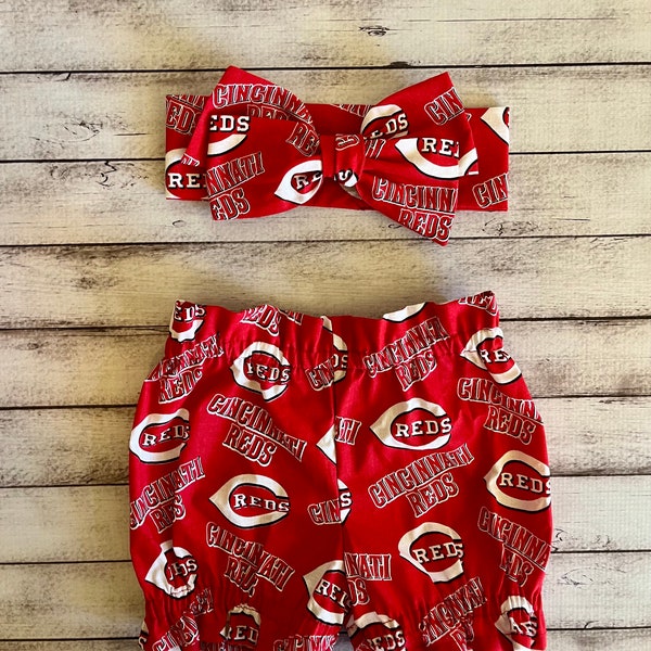 Cincinnati Reds Inspired Baseball Little Baby Girl Headwrap Headband Toddler Bows Bow Headwraps Infant Bummies Bloomer Bloomers Shorts Boy