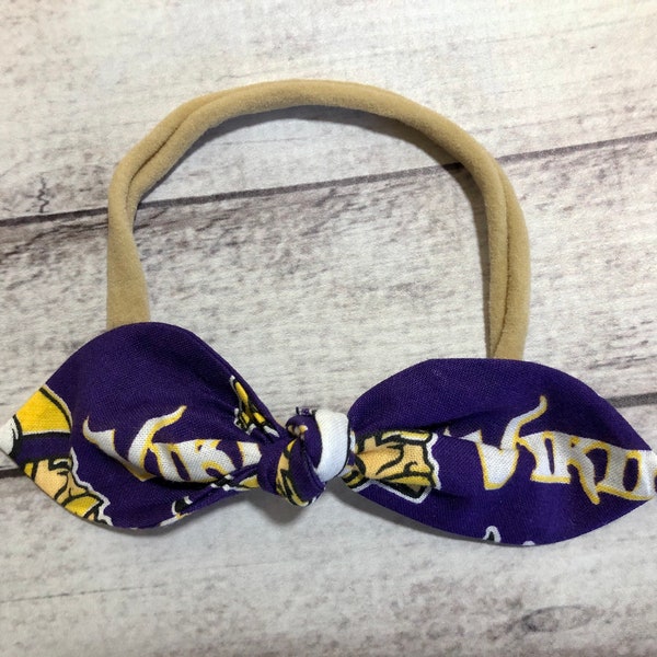 Minnesota Vikings Football Elastic Nylon Stretch Knot Bow One Size Headband Little Baby Girl Toddler Bow Bows Infant Hair Accessories