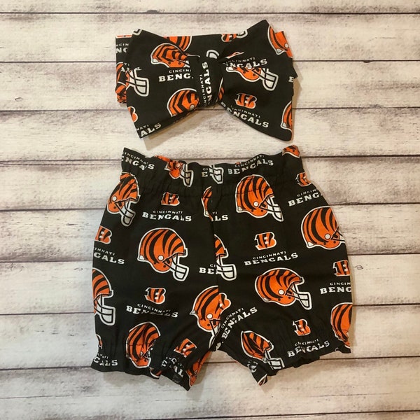 Cincinnati Bengals Bloomer Headwrap Bloomers Football Shorts Little Baby Girl Toddler Big Bow Infant Headband Bummies Newborn