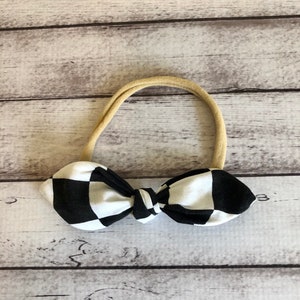 Checkered Flag Car Racing Elastic Nylon Stretch Knot Bow One Size Headband Little Baby Girl Toddler Bow Bows Infant Hair Accessories NASCAR