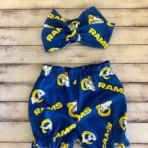 Los Angeles Rams Inspired Football Headwrap Headband Toddler Bows Big Bow Baby Infant Little Girl Newborn Headwraps Bummies Bloomers Shorts