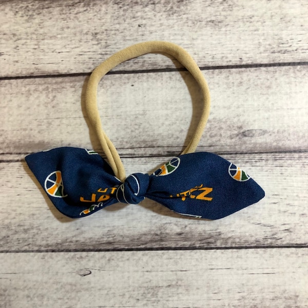 Utah Jazz Basketball Elastic Nylon Stretch Knot Bow One Size Headband Little Baby Girl Toddler Bow Bows Infant Hair Accessories