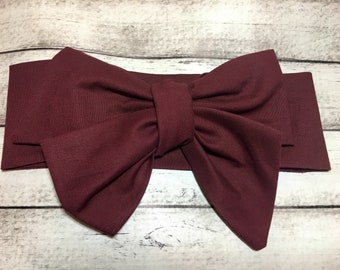 Wine Maroon Tied Glam Headwrap Headband Headwraps Toddler Bows Big Bow Hair Infant Little Baby Girl Burgundy Headbands