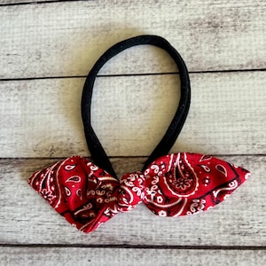 Bandana Bandanna Red Country Elastic Nylon Stretch Knot Bow One Size Headband Little Baby Girl Toddler Bow Bows Infant  Hair Accessories