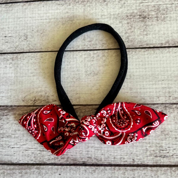 Bandana Bandanna Red Country Elastic Nylon Stretch Knot Bow One Size Headband Little Baby Girl Toddler Bow Bows Infant  Hair Accessories