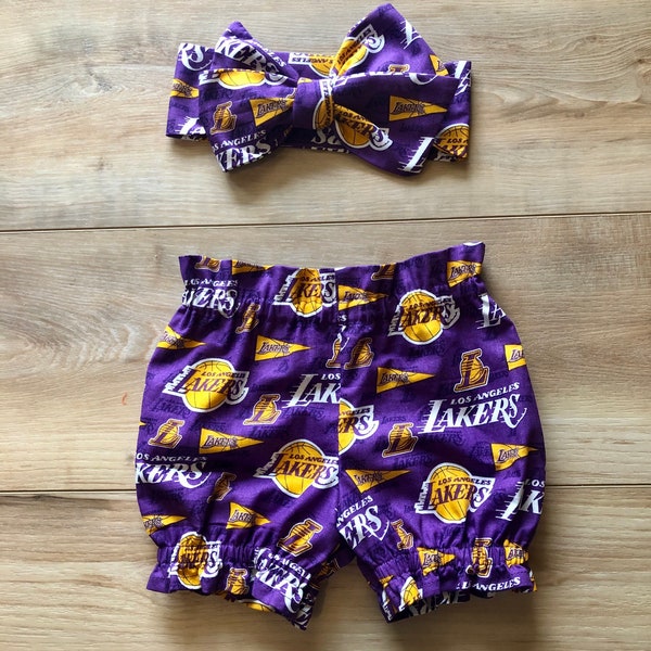 Los Angeles Lakers Inspired Basketball Bloomer Headwrap Bloomers Shorts Headband Toddler Bows Big Bow Little Baby Girl Infant Bummies Diaper