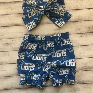 Detroit Lions Inspired Football Bloomer Bummies Set Headwrap Headband Toddler Bows Big Bow Baby Girl Little Infant Shorts