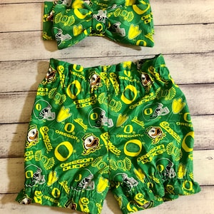 Oregon Ducks Football Inspired Headwrap Headbands Toddler Big Bow Little Baby Girl Infant Newborn Headband Bummies Bloomer Shorts
