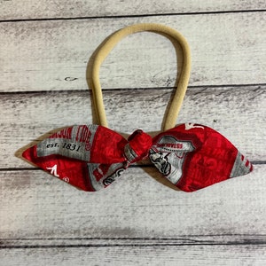 Alabama Crimson Tide Inspired Football Elastic Nylon Stretch Knot Bow One Size Headband Little Baby Girl Toddler Bow Bows Infant Hair Bama