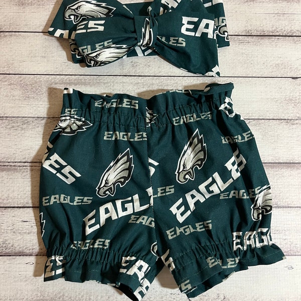 Philadelphia Eagles Bloomer Headwrap Bloomers Football Little Baby Girl Toddler Bows Big Bow Infant Headband Shorts Bummies Newborn