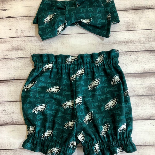Philadelphia Eagles Headwrap Football Little Baby Girl Toddler Bows Big Bow Infant Headband Bloomer Bummies Shorts Bloomers Infant Diaper