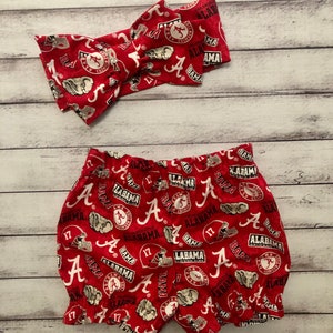 Alabama Crimson Tide Inspired Bloomer Headwrap Bloomers Football Little Baby Girl Toddler Bows Big Bow Infant Headband Shorts Bummies