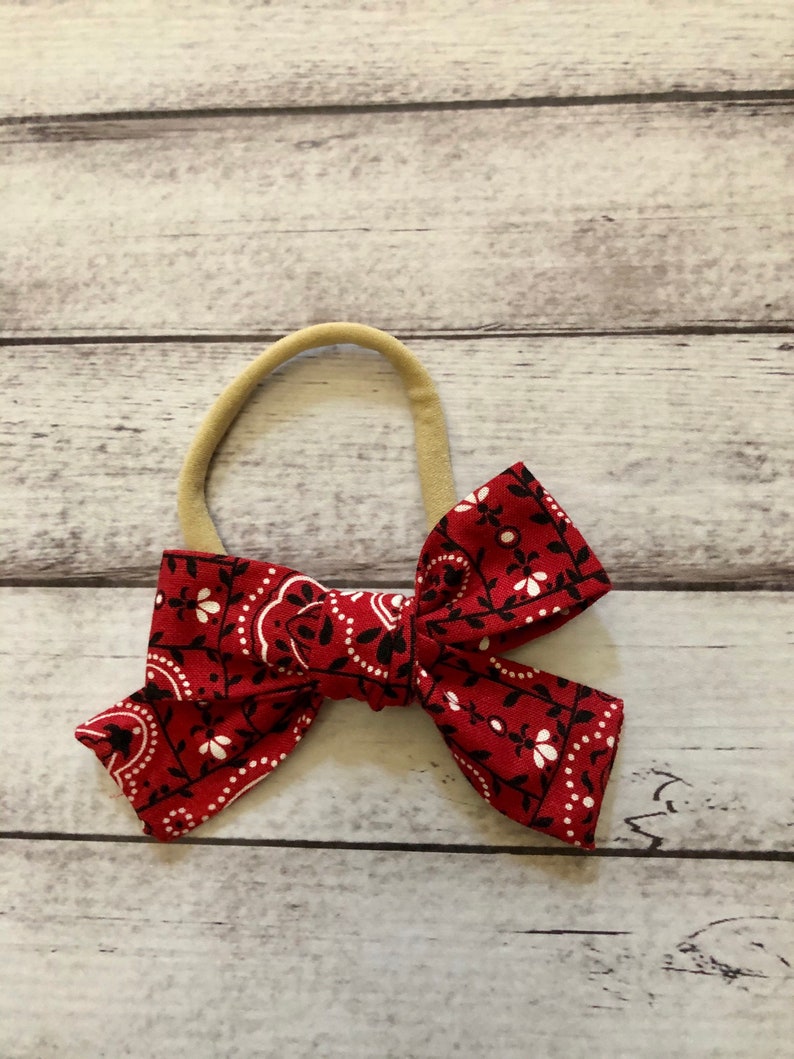 Red Bandanna Bandana Country Elastic Nylon Stretch Knot Tied Bow One Size Headband Little Baby Girl Toddler Bow Bows Infant Hair Accessories