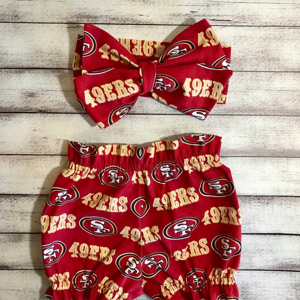 San Francisco 49ers Inspired Football Bloomers Headwrap Headband Toddler Bows Big Bow Infant Little Baby Girl Headwraps Shorts Newborn