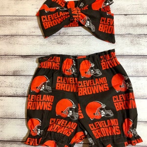 Cleveland Browns Inspired Headwrap Newborn Bloomer Set Football Shorts Headband Toddler Big Bow Bows Little Baby Girl Bummies