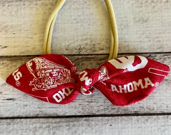 Oklahoma Sooners Inspired Boomer Football Elastic Nylon Stretch Knot Bow One Size Headband Little Baby Girl Toddler Bow Bows Infant Hair