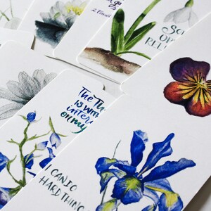 Conjunto de 9 cartões de afirmação de nascimento, 4x6 cartões, incentivo para nascimento e nascimento, escritura, flores de nascimento, aquarela, letras com pincel