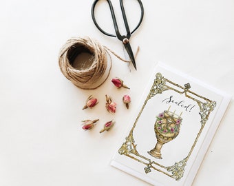 Baptism Greeting Card Pack of 3, Orthodox Christian, Baptismal Font, Victorian Illustration, Flower Garland, Watercolor, Christian